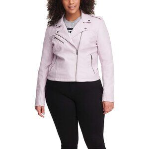 Women's The Classic Faux Leather Moto Jacket Zipper Long Sleeve Blush Red